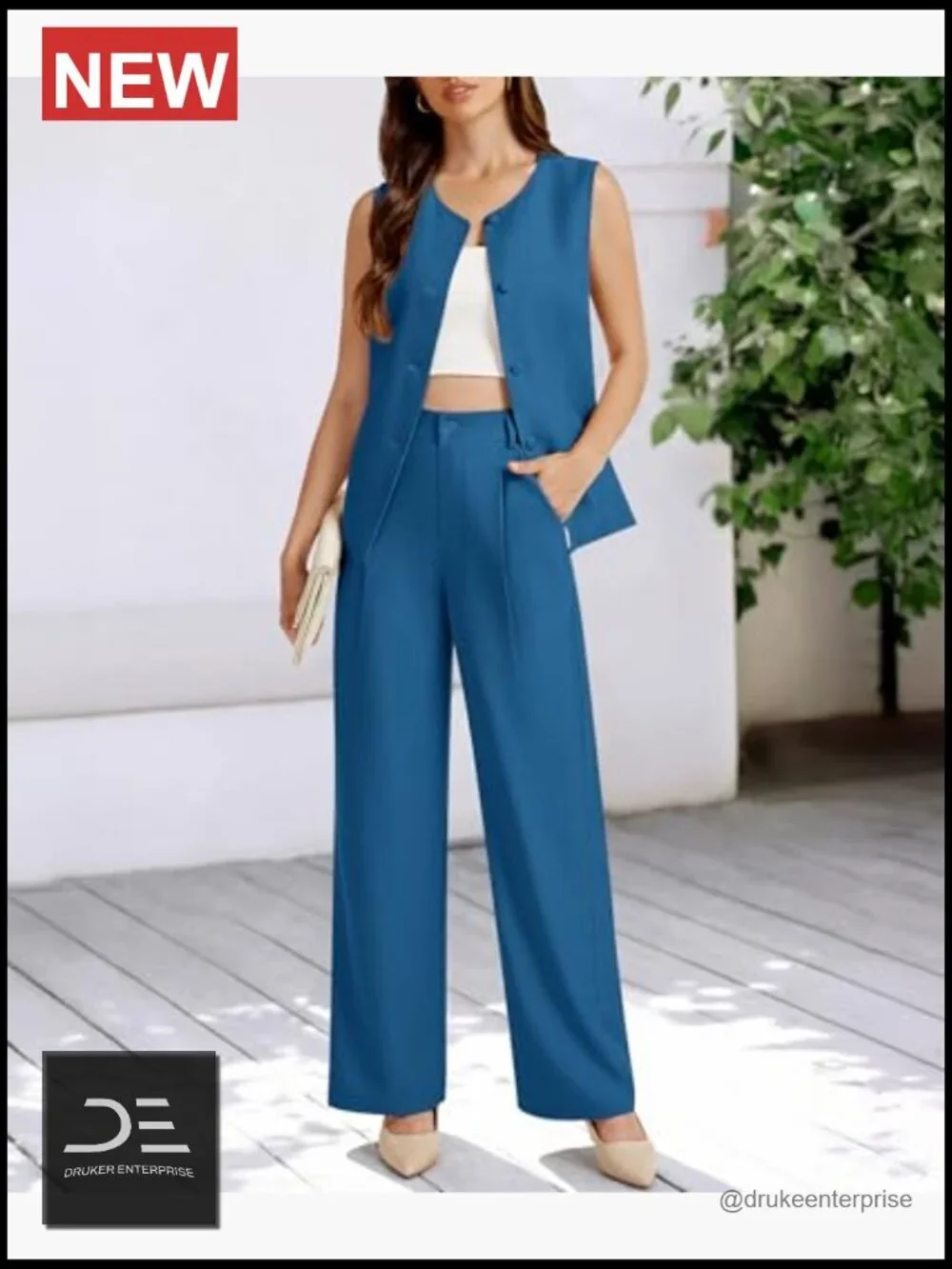 Sleeveless Vest and Wide Leg Pantsuit Set 2 Piece Business Casual Travel Blazer